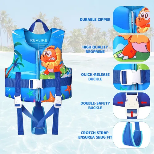 Miniatura 3 de REALIKE Chaleco de Natación para Niños Flotadores para Niños Pequeños Correa de Seguridad Ajustable Ayudas de Natación para Niños Pequeños Niños