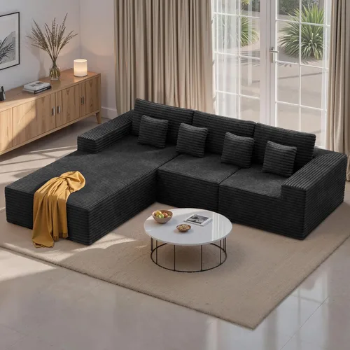 Miniatura 11 de Sofás modulares seccionales de nube de 111 pulgadas con chaise en forma de L, sofá sin estructura tapizado de asiento profundo para sala de estar