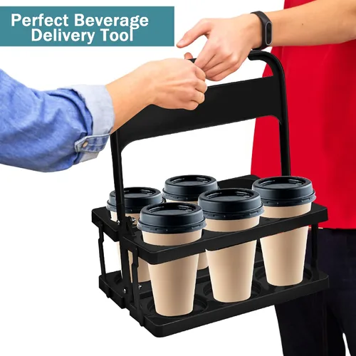 Miniatura 7 de Portavasos portátil de plástico, portavasos plegable con asa, portador de bebidas de 6 agujeros plegable, ideal para conductores de automóvil Eats
