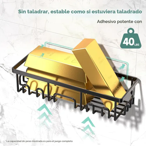 Miniatura 3 de Veken Paquete de 3 organizadores de ducha, diseño avanzado a prueba de óxido, estantes adhesivos sin perforaciones, estante con soporte para jabón