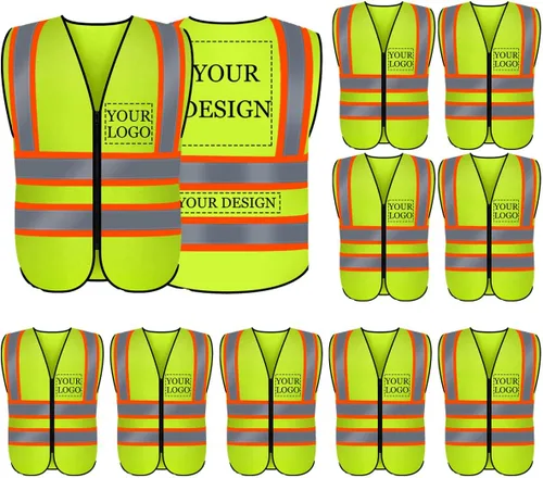 Miniatura 39 de Chaleco de seguridad con logotipo personalizado de alta visibilidad, chaleco reflectante clase 2, ropa de trabajo de construcción con 5 bolsillos