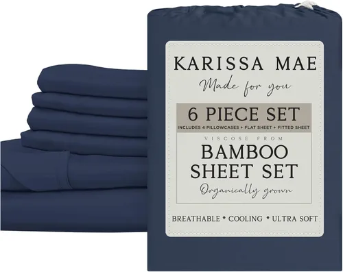 Miniatura 32 de KARISSA MAE Juego de sábanas tamaño individual de viscosa de bambú refrescante, 100% cultivadas orgánicamente, bolsillo profundo de 18 pulgadas