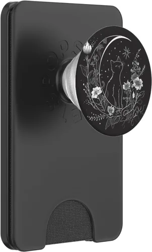 Miniatura 7 de Cat Sitting On Crescent Moon Flowers Stars Drawing PopSockets intercambiables PopGrip