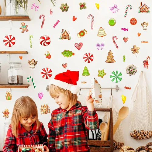 Miniatura 2 de Adornos de Navidad, calcomanías de pared para despegar y pegar, calcomanías de pared extraíbles de bastón de caramelo, calcomanías de piso de menta