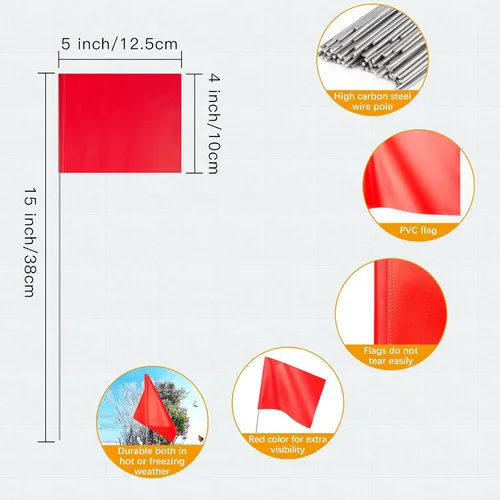 Miniatura 2 de IKAYAS 4 x 5 pulgadas de PVC rojo estaca pequeña para patio, paquete de 50 banderas de césped y jardín