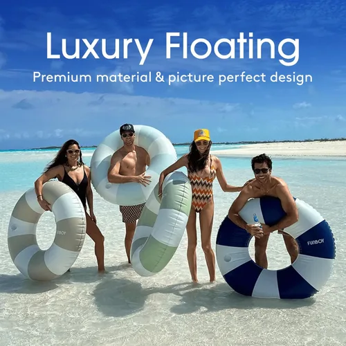 Miniatura 2 de FUNBOY Giant Vintage Stripe Inflatable Tube Pool Float with Cup Holder 48" Large Pool Float for Adults Inner Tube Swimming Pool Toys Swim Rings Pool