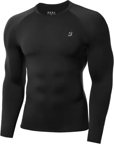 Roadbox Camisa de compresión para hombre, de manga larga, secado fresco, para entrenamiento, correr, atletismo, fútbol, gimnasio, capa base, UPF 50+