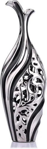 Miniatura 9 de LCCCK Jarrón moderno de cerámica, 19.6 pulgadas de alto, oro negro, ideal para hierba de las pampas y arreglos florales individuales, jarrón