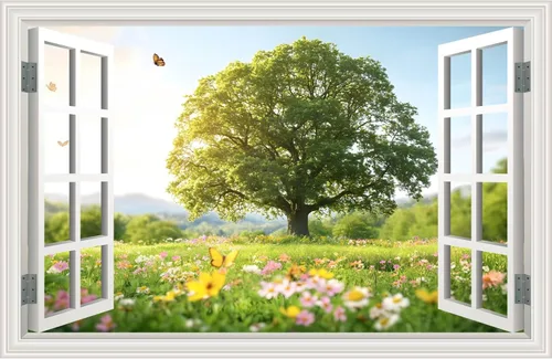 Miniatura 21 de Calcomanía de pared falsa para ventana, atardecer de verano, paisaje marino, océano, playa, póster de ventana falsa para decoración de pared