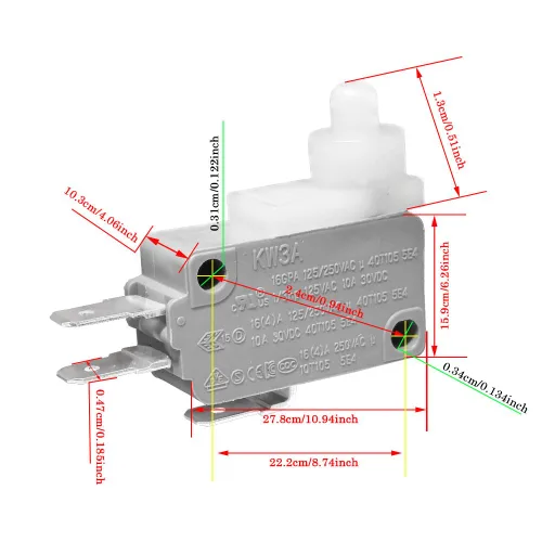 Miniatura 2 de 6 piezas de microinterruptor de límite con cerradura automática SPDT, acción de broche para Arduino, KW3A 16A 125/250VAC KW3A-B16