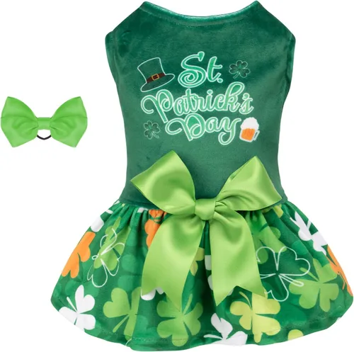 Miniatura 14 de CuteBone - Vestidos de terciopelo para perros del 4 de julio para perros pequeños, mono para mascotas, ropa para niñas, falda de cachorro con lazo