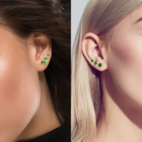 Miniatura 4 de Aretes de esmeralda chapados en oro amarillo o platino, plata de ley y circonita cúbica verde, aretes de tuerca para mujeres y niñas, joyería