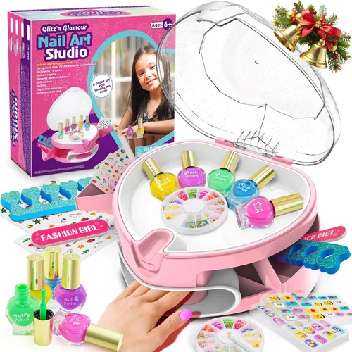 Miniatura 11 de Juego de esmaltes de uñas para niñas, kit de arte de uñas para niños de 7 a 12 años, salón de uñas todo en uno con secador de uñas y uñas postizas a