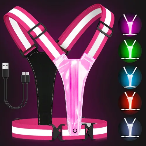 Miniatura 10 de Zacro LED Reflective Vest Running Gear, 5 Lights Colors High Visibility Reflective Running Gear Rechargeable Light Up Running Vest for Walking