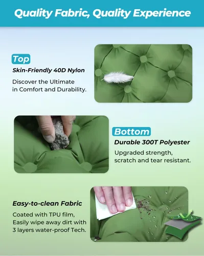 Miniatura 5 de Colchoneta de dormir inflable de 4 pulgadas de grosor con almohada ajustable y bomba de pie integrada, colchón de aire ligero para acampar con Verde