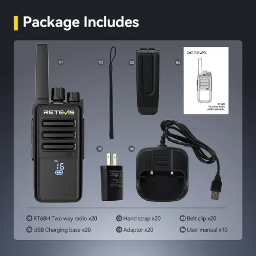 Miniatura 9 de Retevis RT68H Walkie Talkies de largo alcance, radio bidireccional recargable, visualización, facilidad de uso, pantalla LED oculta, cerradura