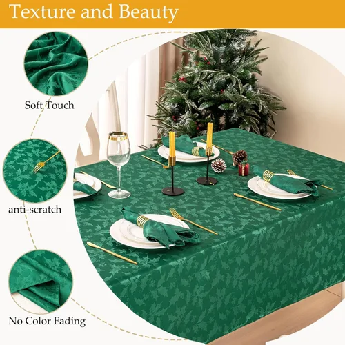 Miniatura 3 de Mebakuk Mantel de Jacquard de Navidad, impermeable, elegante, con patrón floral de damasco, mantel de peso pesado limpiable sin arrugas, Dorado