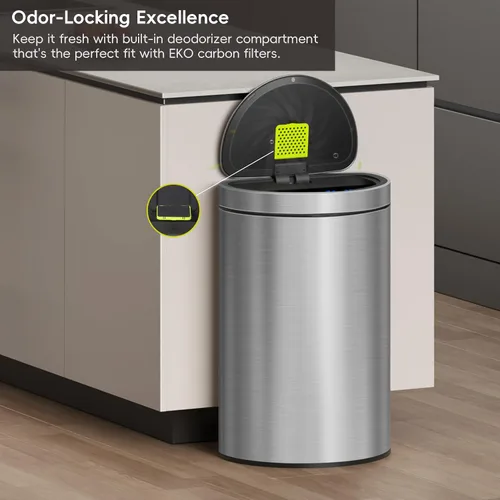 Miniatura 8 de EKO Mirage - Bote de basura semicircular con sensor de movimiento, de 12.4 galones, grande, automático para cocina con compartimento desodorante