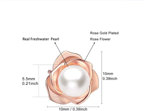 Miniatura 5 de JORA Aretes de oro rosa y plata esterlina con perla en flor negra, para mujer