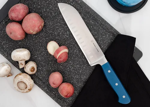 Miniatura 6 de DURA LIVING Cuchillo Santoku de 7 pulgadas, hoja de acero inoxidable de alto carbono afilada, mango remachado ergonómico forjado, cuchillo de chef