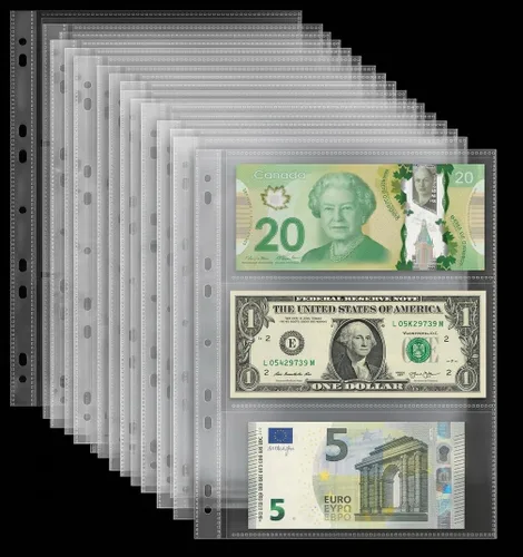 Miniatura 7 de MUDOR Fundas para moneda para carpeta, sin PVC, páginas para billetes de dólar 10 hojas, sin ácidos, fundas para dinero para coleccionistas, se