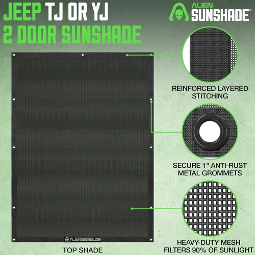 Miniatura 5 de Malla sombra para Jeep Wrangler Alien Sunshade cubierta superior que proporciona una protección UV para tu TJ (1997 – 2006), 56, Negro
