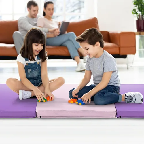 Miniatura 9 de Goplus Esterilla de Gimnasia Plegable, 6' x 2' x 2'' de Grosor Tri-Fold Esterilla de Ejercicio y Volteretas con Asas de Transporte, Cierre de Gancho