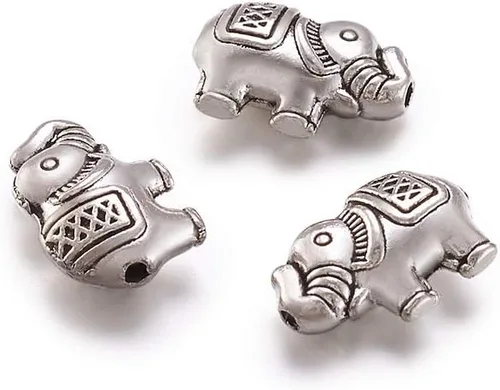 Miniatura 7 de FASHEWELRY Cuentas espaciadoras de forma animal de metal tibetano Elefante de plata antigua