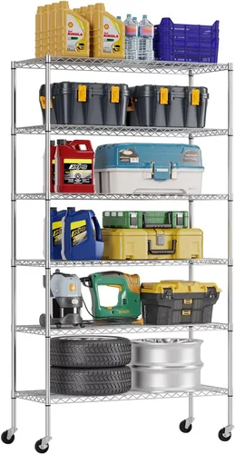 Miniatura 18 de FDW - Estantería metálica : 6 estantes de alambre de acero resistente ajustables, con ruedas, 48 pulgadas (L) x 18 pulgadas (An) x 76 pulgadas (A)