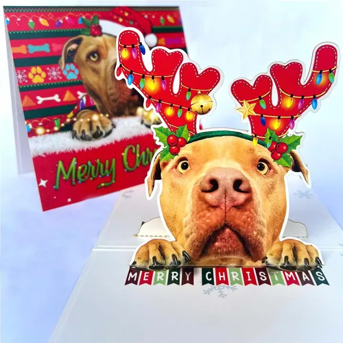 Miniatura 56 de Tarjeta de Cumpleaños 3D Pop-Up American Pit Bull Terrier Dog – Lindo perro American Pit Bull Terrier con celebración de pastel, saludo de feliz