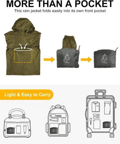 Miniatura 24 de Outdoor Ventures Chaqueta de lluvia para hombre, impermeable, ligera, plegable, para senderismo, golf, correr