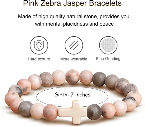 Miniatura 5 de JoycuFF Regalos Cristianos, Pulseras de Cruz para Mujeres, Joyería Cristiana Católica Religiosa de Fe de Pascua, Pulseras de Piedra Natural