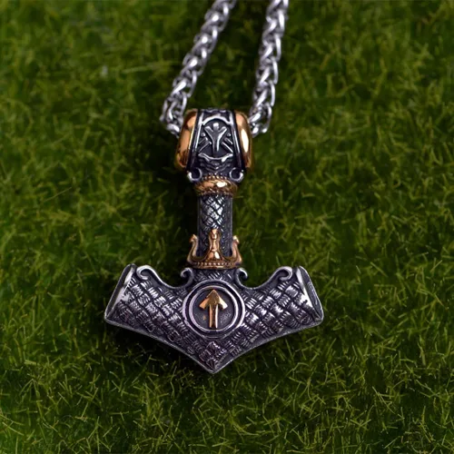 Miniatura 4 de LANGHONG Collar de martillo de Thor vikingo nórdico Mjolnir para hombre, joyería de talismán
