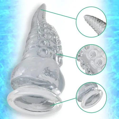 Miniatura 2 de Consolador tentáculo anal transparente con ventosa, consolador realista transparente para estimulación de próstata para el punto G, tapón anal