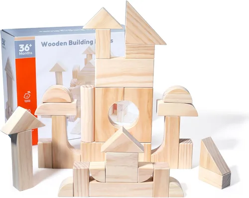 Miniatura 7 de Migargle Juego de bloques de madera grandes - Juguetes educativos de aprendizaje preescolar con caja de almacenamiento de madera, bloques para niños
