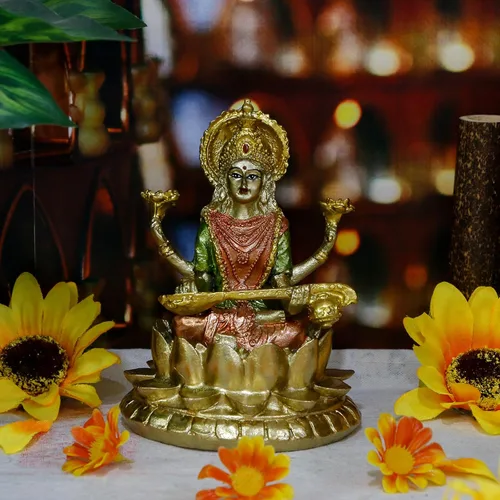 Miniatura 3 de alikiki Estatua de la diosa hindú Saraswati – 4.4 pulgadas de alto, escultura de ídolo de Saraswati, regalos para el templo indio Mandir Pooja
