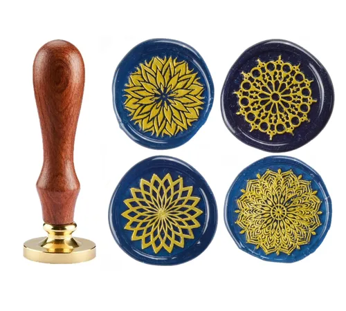 Mandala Flower - Sello de cera de gran tamaño con empuñadura, para invitación de boda, sellado de tarjetas, paquete de vino, sellado de cartas,