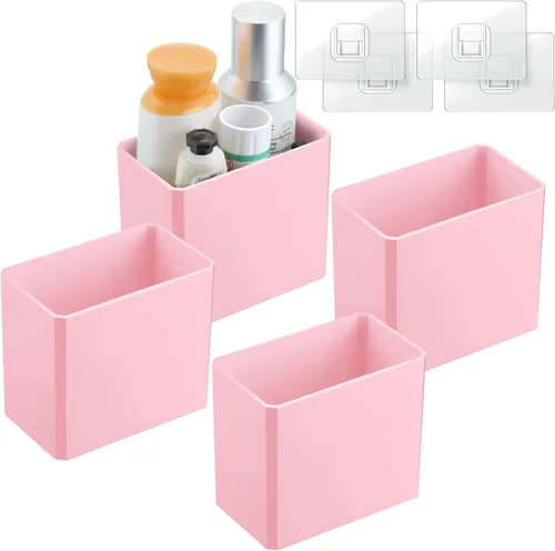 Miniatura 8 de Suclain Organizador de pared de 2 piezas, sin perforación, adhesivo flotante, organizador de contenedores de almacenamiento colgantes para Rosa