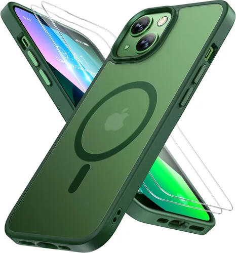 Miracase - Funda magnética para iPhone 13 de 6.1 pulgadas (compatible con MagSafe) (con 2 protectores de pantalla), protección de grado militar,