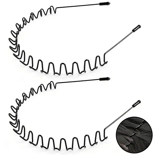Miniatura 8 de Diademas de metal para hombres y mujeres, paquete de 2 bandas ajustables antideslizantes para el cabello, diadema negra ligera para lavado facial