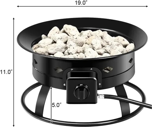 Miniatura 2 de COSTWAY Fogata de gas propano portátil para exteriores, 58,000 BTU con tapa, correa de transporte y rocas de lava, cuenco de fuego de 19 pulgadas