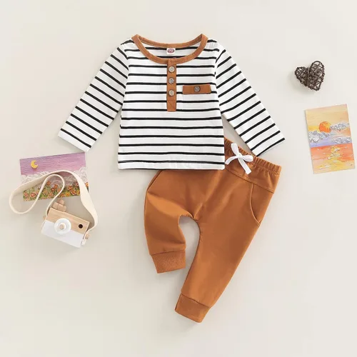 Miniatura 121 de Conjunto de 2 piezas de sudadera de manga larga con cuello redondo y pantalones casuales para bebés y niños pequeños