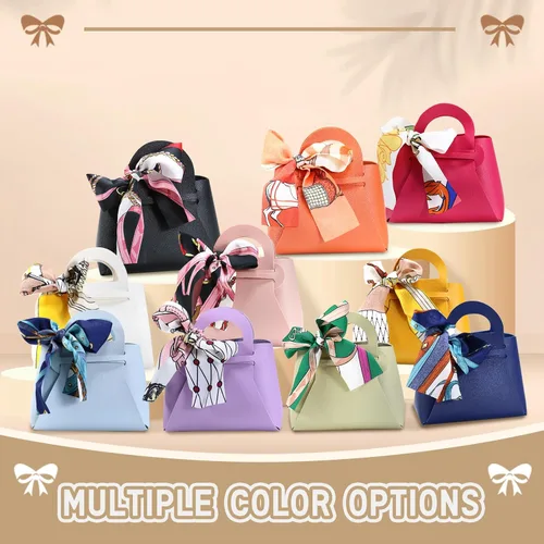 Miniatura 5 de LPEIEB Paquete de 12 Bolsas de Regalo Tipo Candy Bag de Cuero con Cinta, Bolsas de Regalo de Boda de PU con Asa de Cinta, Cajas de Favor de Fiesta