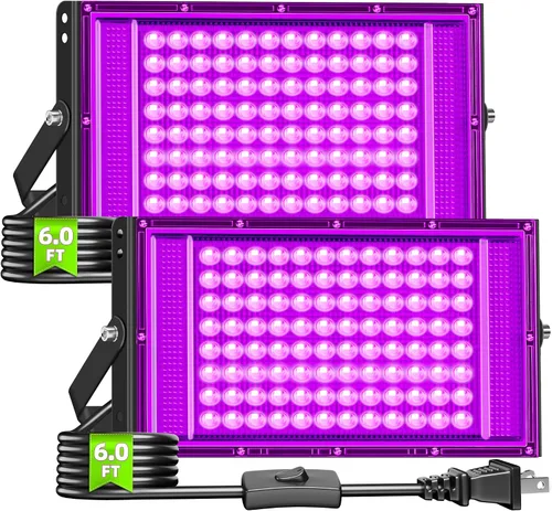 Miniatura 9 de Luces negras de 50 W, IP66, impermeables, para exteriores, reflectores de luz negra con interruptor, enchufe, cable de 6 pies para fiesta brillante