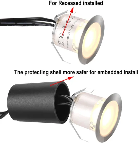 Miniatura 2 de SMY Lighting Paquete de 10 kits de luces LED empotrables para terraza con carcasa protectora, 32 mm, luz blanca cálida, IP67 impermeable, 12 V