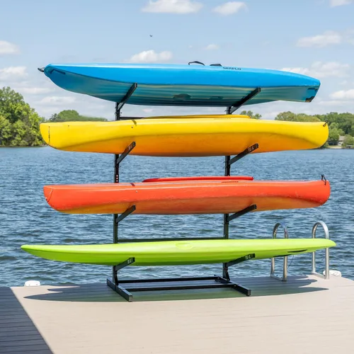 Miniatura 14 de Teal Triangle Estante de almacenamiento de kayak independiente - 2 soportes para kayak y canoa - Kayak interior y exterior - Tabla de surf ajustable