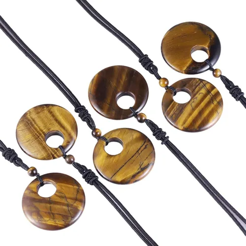 Miniatura 4 de SUNYIK Collar con colgante de moneda de la suerte para mujeres y hombres, joyería de amuleto de cristal curativo unisex, forma redonda de dona