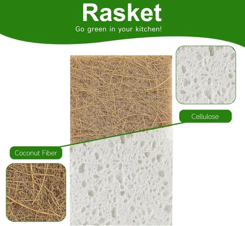 Miniatura 2 de Paquete de 10 esponjas naturales biodegradables para cocina, esponja compostable de celulosa y nuez de coco, esponjas ecológicas para platos