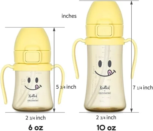 Miniatura 9 de GROSMIMI x KNOTTED Vaso con Tapa Abatible para Sorber a Prueba de Derrames, PPSU, sin BPA, popote de etapa 2 para niños pequeños (Sonrisa 6 onzas)