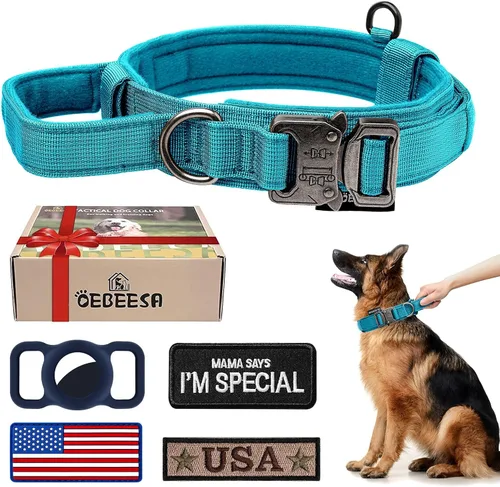 Miniatura 18 de Juego de collar y correa táctica para perro: collar de perro de nailon ajustable con asa que absorbe los golpes, correa retráctil fuerte para perros